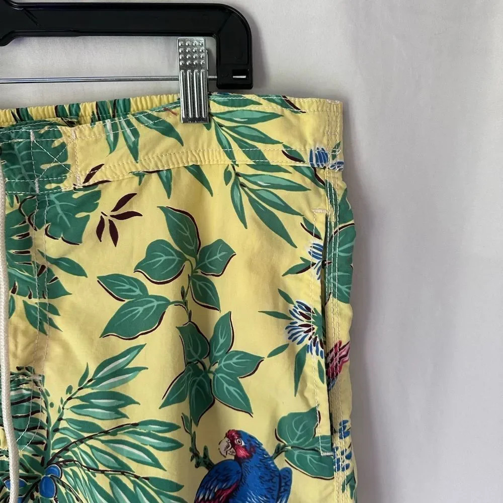 Vintage Polo Ralph Lauren Yellow Tropical Parrot Print Swim Trunks Size M